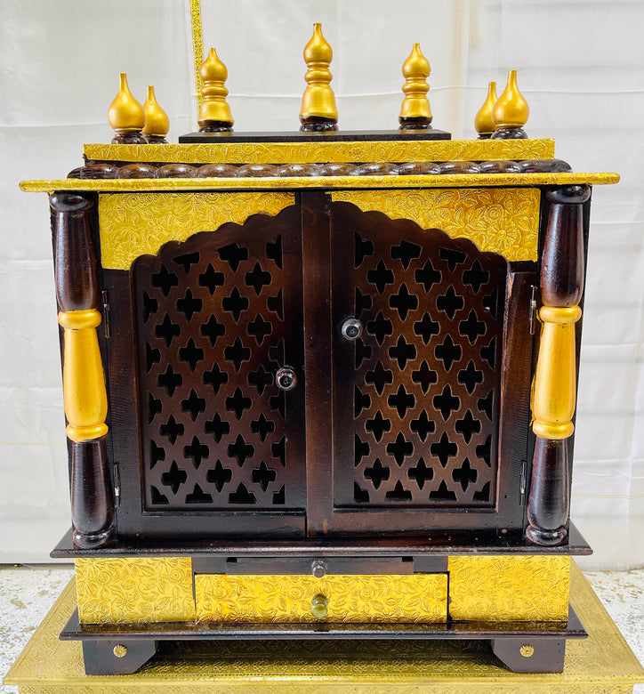 24 x 12 x 30 Black & Gold Temple Mandir With Doors