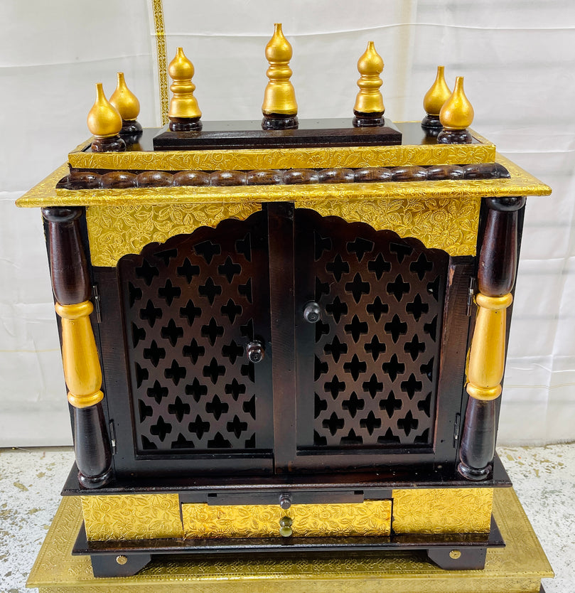 24 x 12 x 30 Black & Gold Temple Mandir With Doors