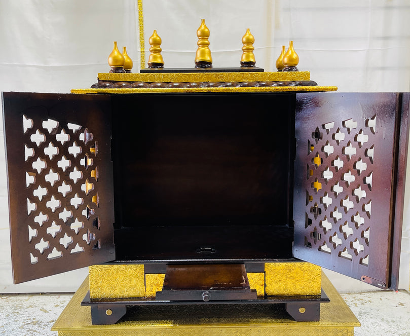24 x 12 x 30 Black & Gold Temple Mandir With Doors
