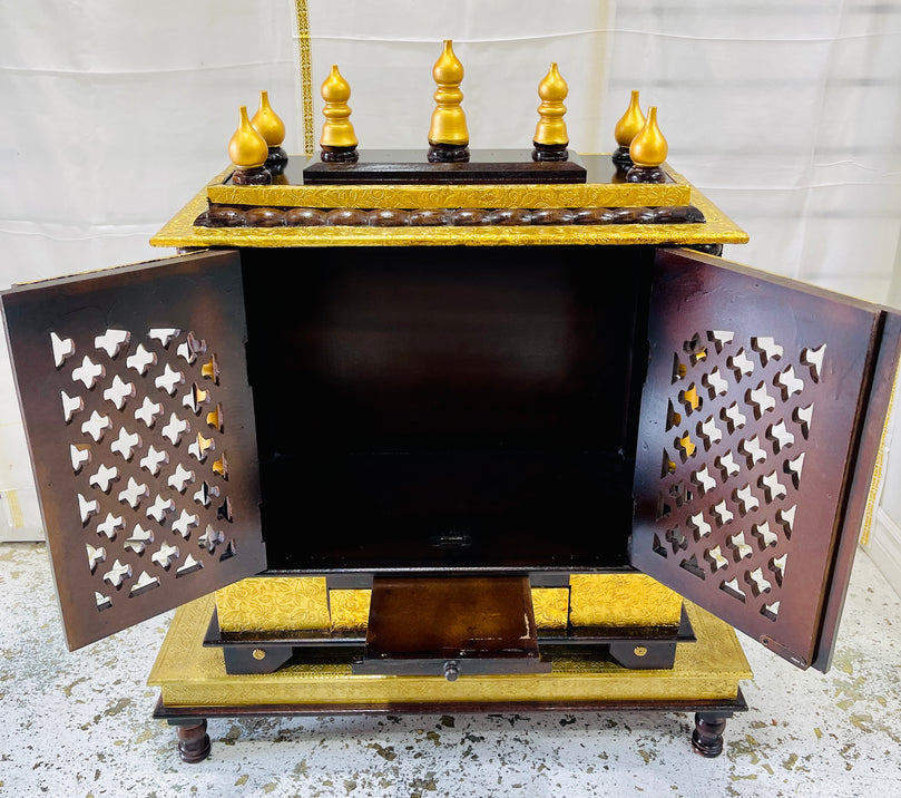 24 x 12 x 30 Black & Gold Temple Mandir With Doors