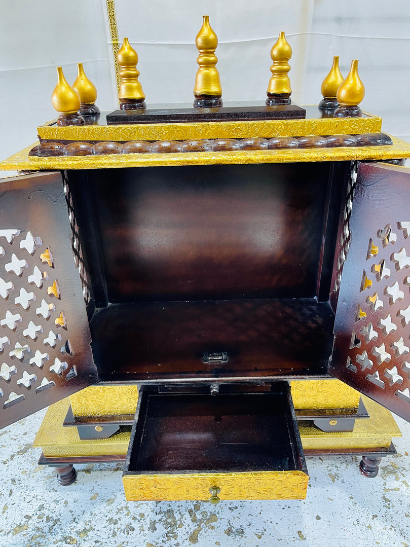 24 x 12 x 30 Black & Gold Temple Mandir With Doors