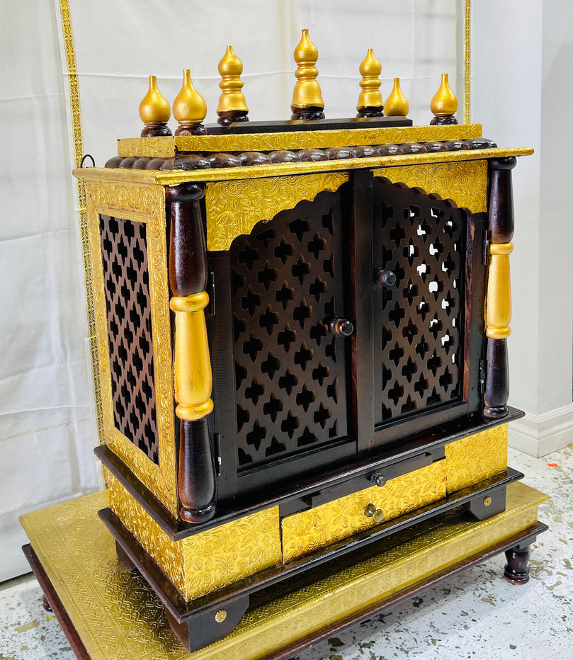 24 x 12 x 30 Black & Gold Temple Mandir With Doors