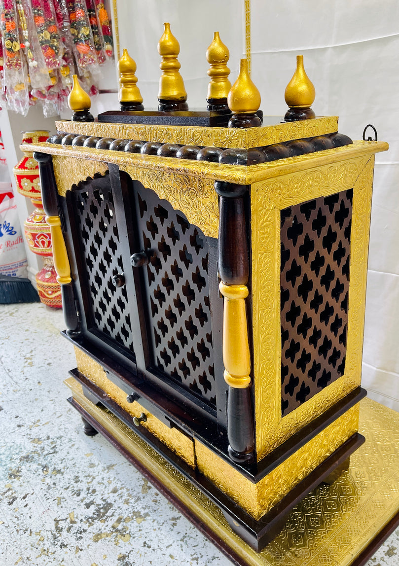 24 x 12 x 30 Black & Gold Temple Mandir With Doors