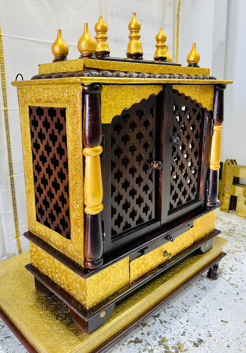 24 x 12 x 30 Black & Gold Temple Mandir With Doors