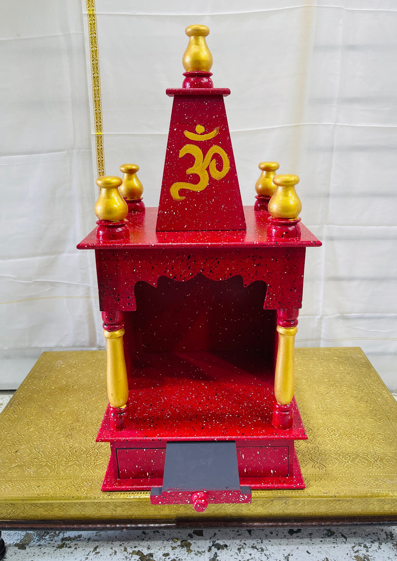 12 x 10 x 21" Red & Gold Temple Mandir Without Doors