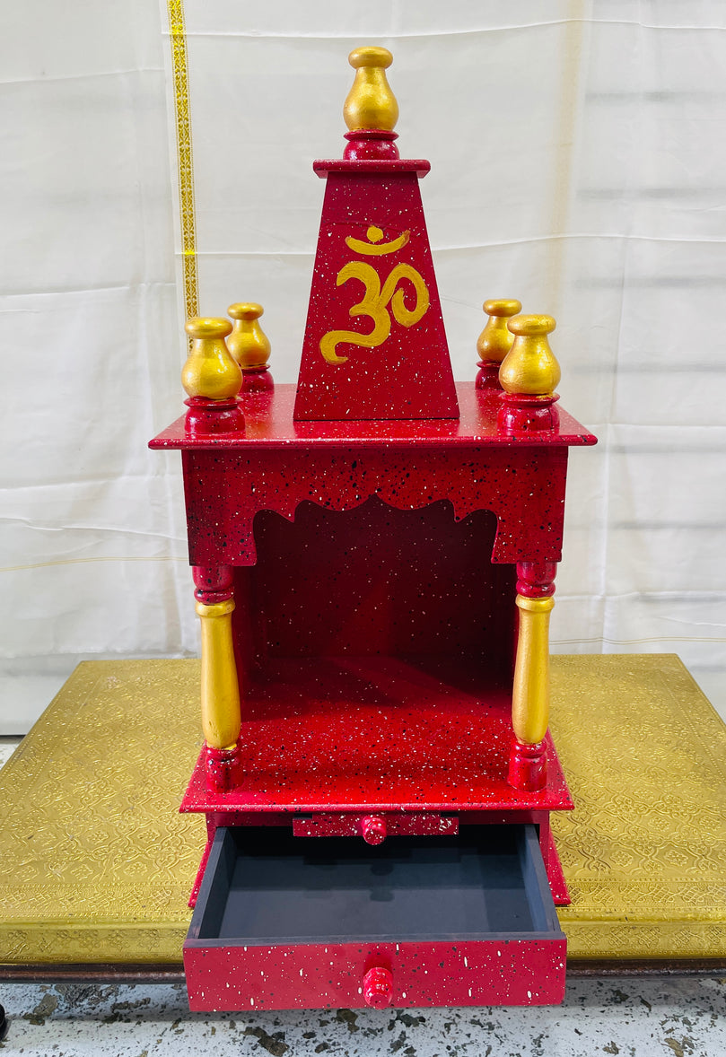 12 x 10 x 21" Red & Gold Temple Mandir Without Doors