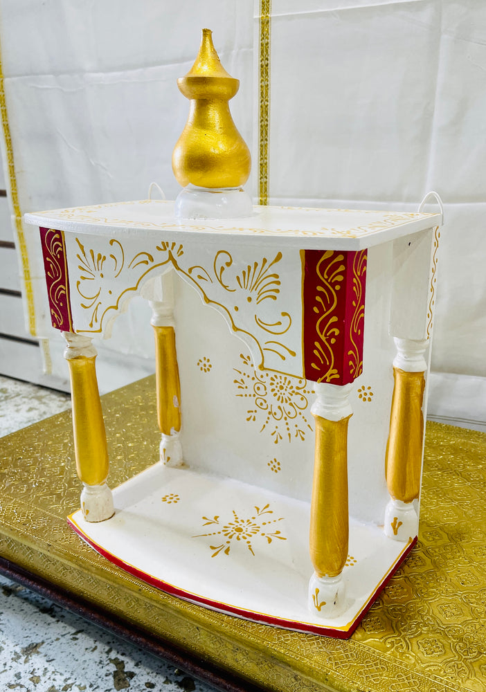 12 x 6.5 x 16 - White, Gold & Red Temple Mandir