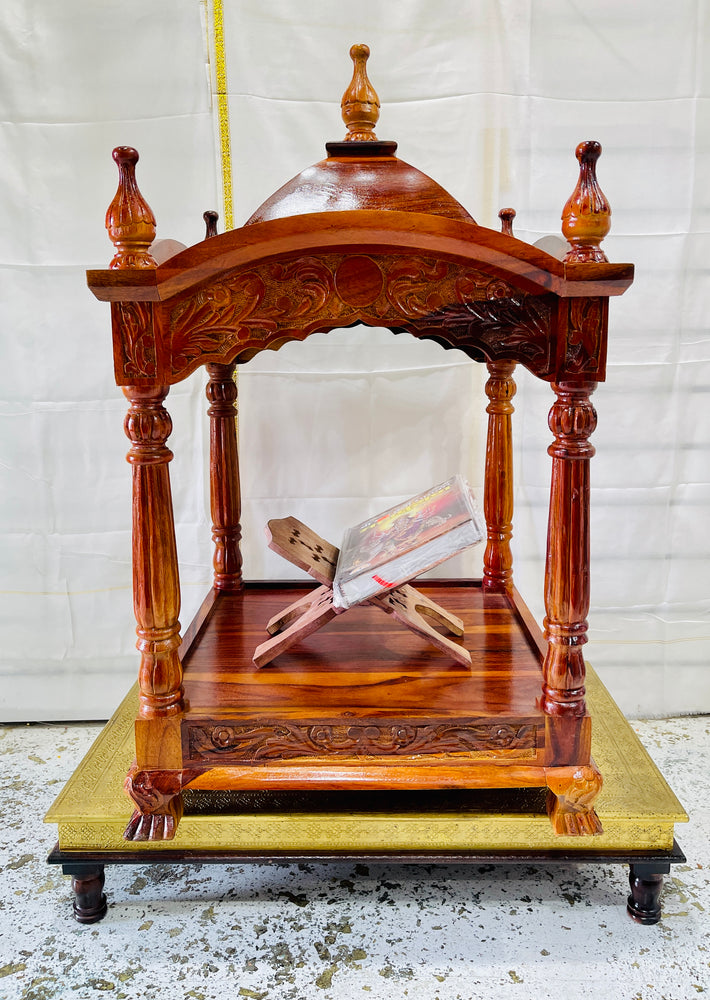 Palki Sahib For Sikh Home Large Solid Wooden Engraved Open Temple Mandir Altar For Sanchi Sahib and Shri Guru Granth Sahib Ji - 24”x24”x48”