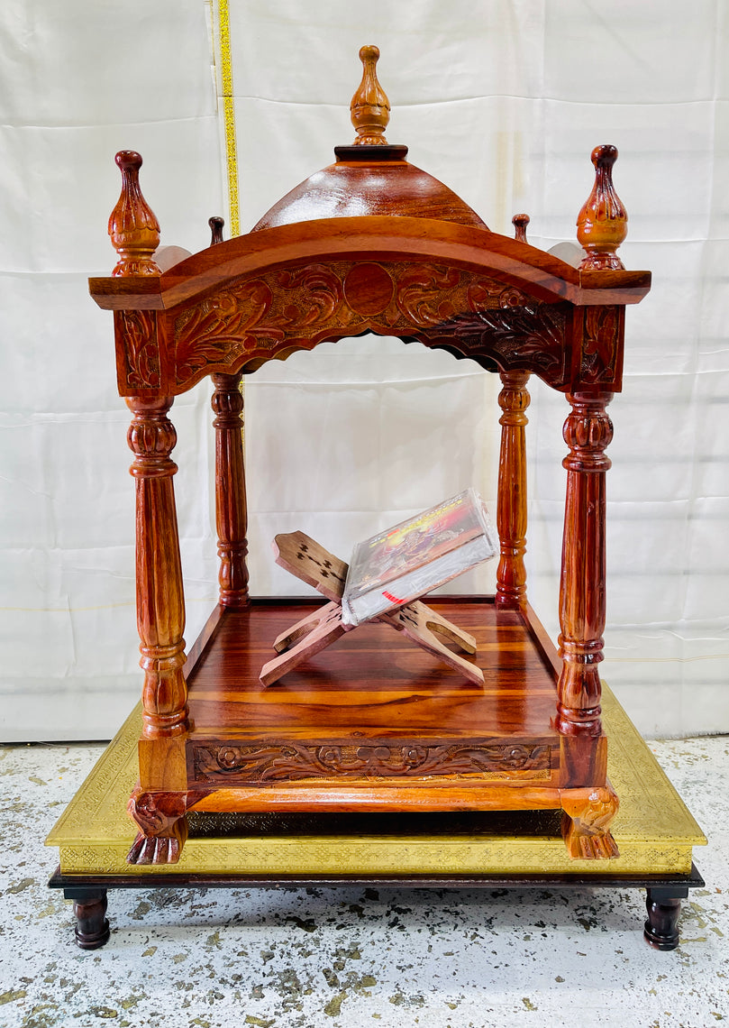 Palki Sahib For Sikh Home Large Solid Wooden Engraved Open Temple Mandir Altar For Sanchi Sahib and Shri Guru Granth Sahib Ji - 24”x24”x48”