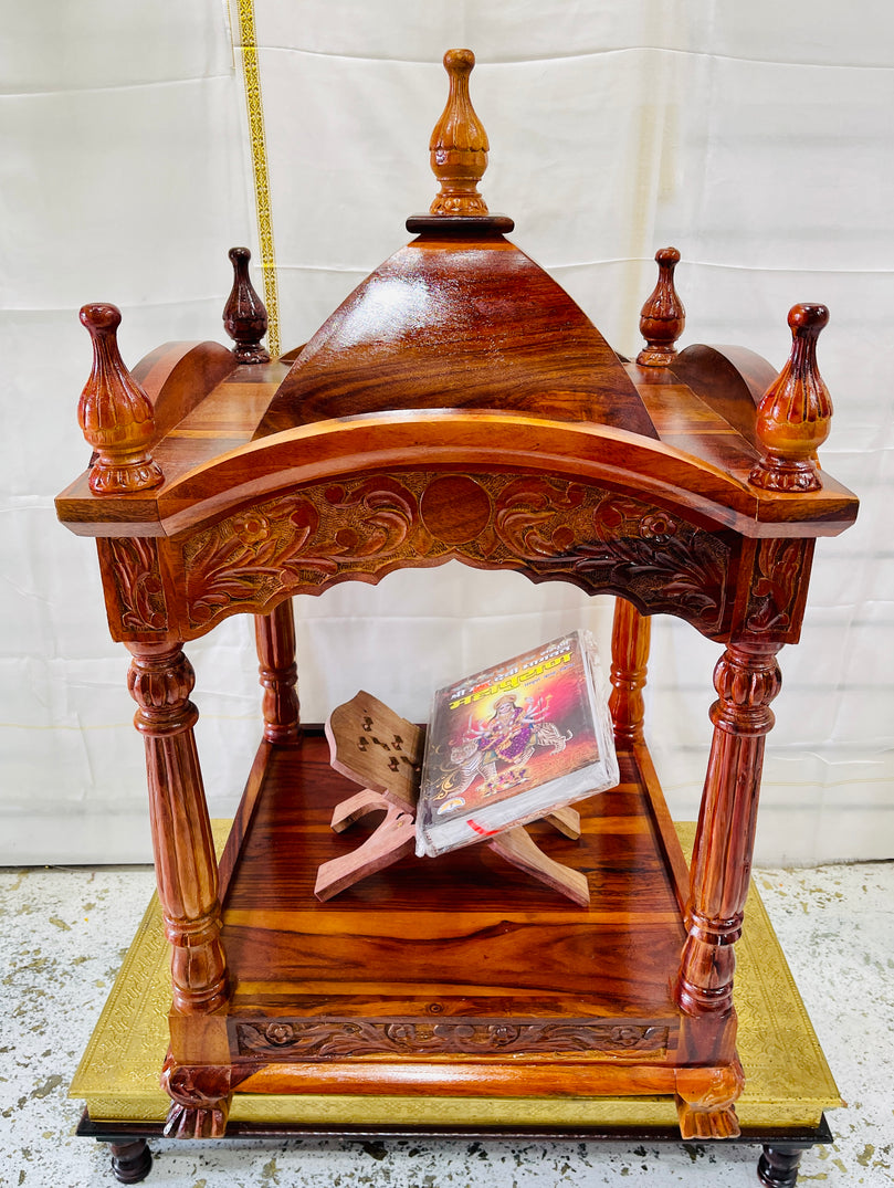 Palki Sahib For Sikh Home Large Solid Wooden Engraved Open Temple Mandir Altar For Sanchi Sahib and Shri Guru Granth Sahib Ji - 24”x24”x48”