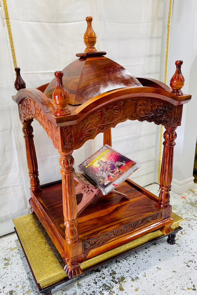 Palki Sahib For Sikh Home Large Solid Wooden Engraved Open Temple Mandir Altar For Sanchi Sahib and Shri Guru Granth Sahib Ji - 24”x24”x48”
