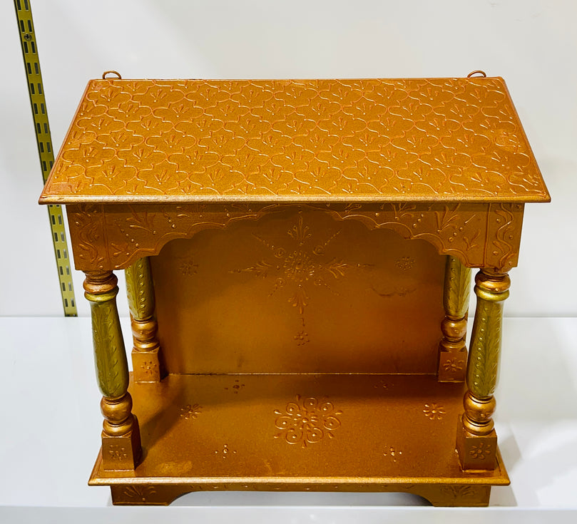 13 x 6 x 15 - Brown & Gold Temple Mandir With Wall Hanging Hooks