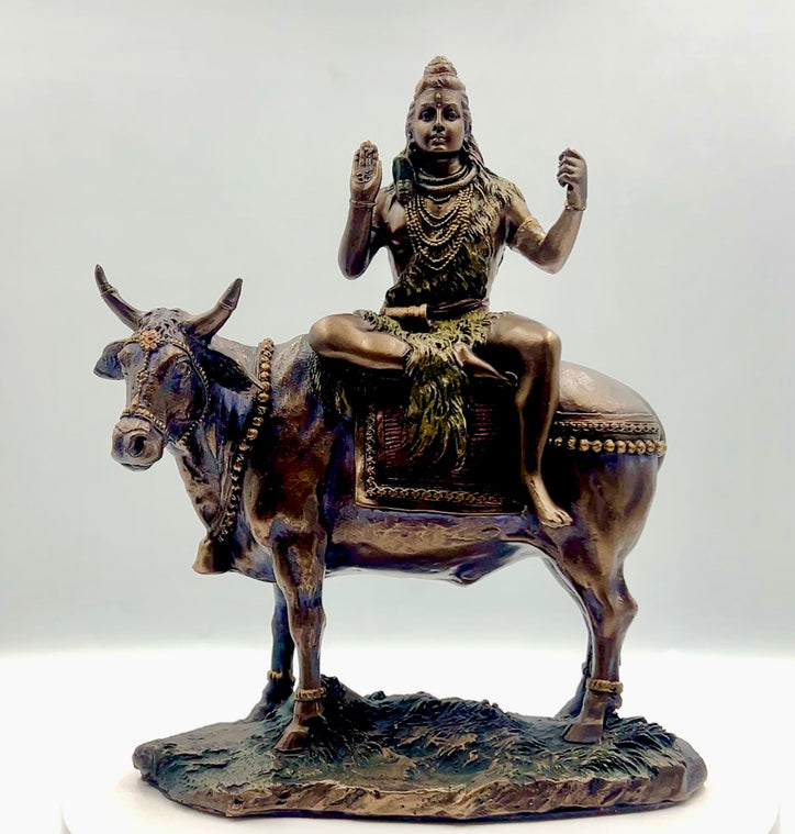 Bronze Lord Shiva on Cow Idol 10"