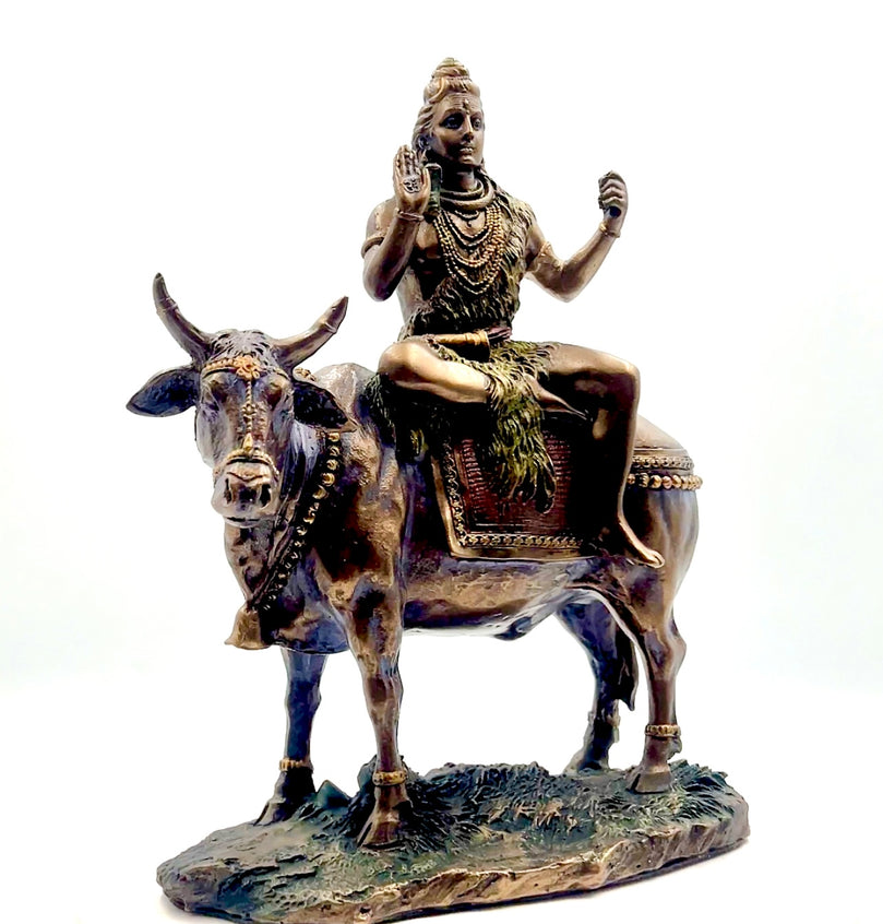 Bronze Lord Shiva Seated on Cow Nandi Idol 10"