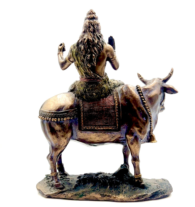 Bronze Lord Shiva Seated on Cow Nandi Idol 10"