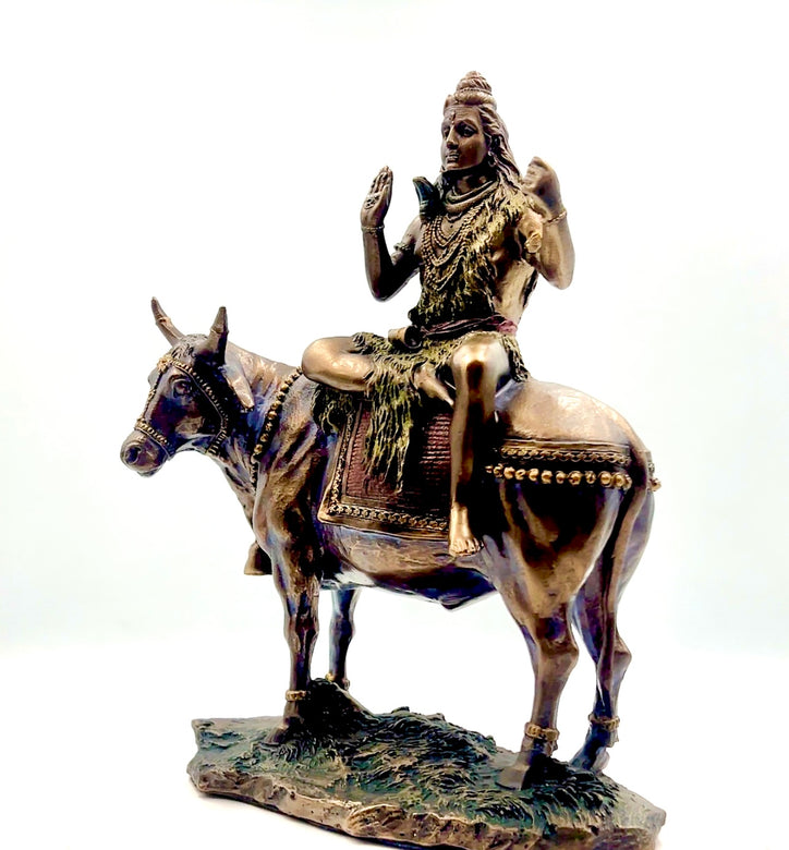 Bronze Lord Shiva Seated on Cow Nandi Idol 10"