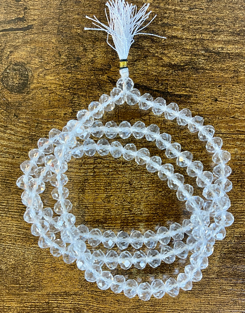 Diamond Cut Sphatik (Clear Quartz) Mala - 108 Beads - 13" long (per side)