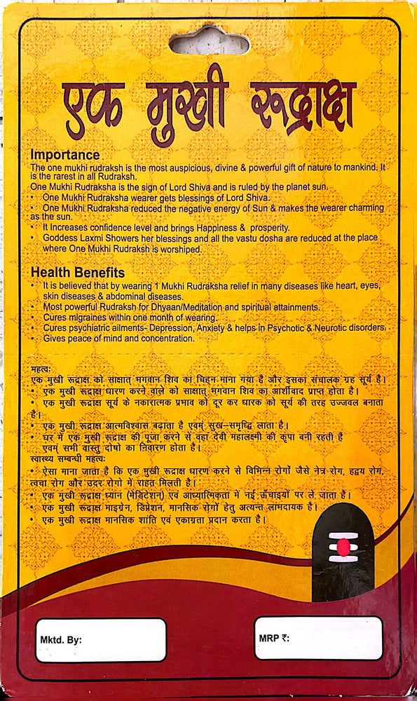 1 Faced (Mukhi) Rudraksha Necklace (Lab Certified) - Lord Shiva, Sun, Happiness, Prosperity, Concentration & Heals Heart, Eyes, Skin