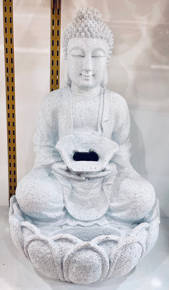 Meditating Buddha on Lotus Zen Water Fountain with Light