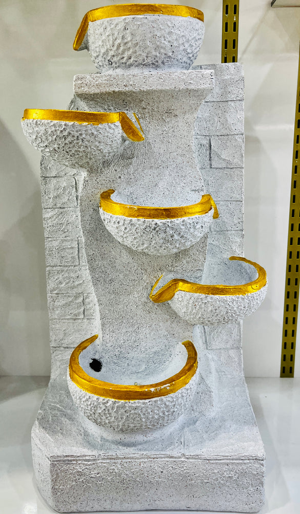 5-tiered Water Fountain - White & Gold - 2 feet tall