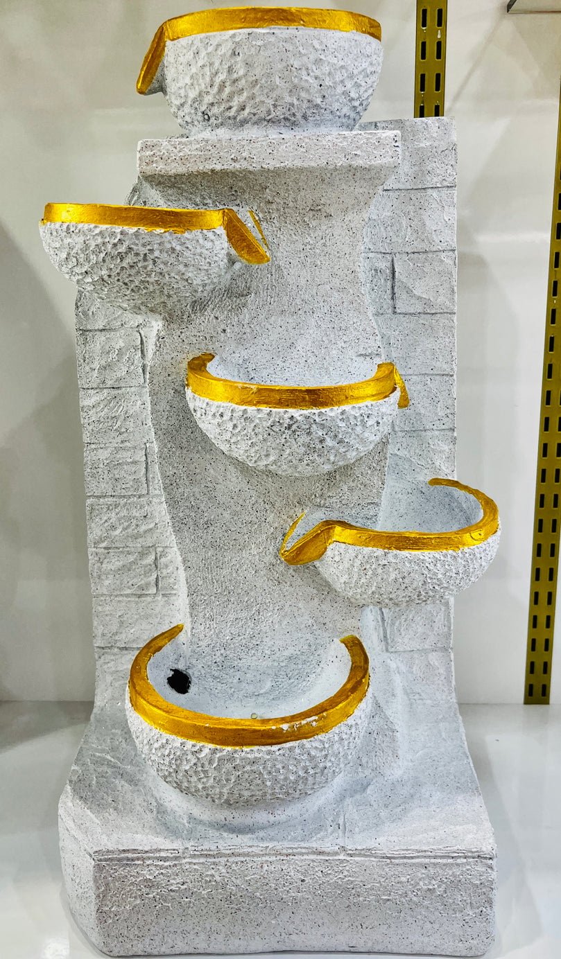 5-tiered Water Fountain - White & Gold - 2 feet tall