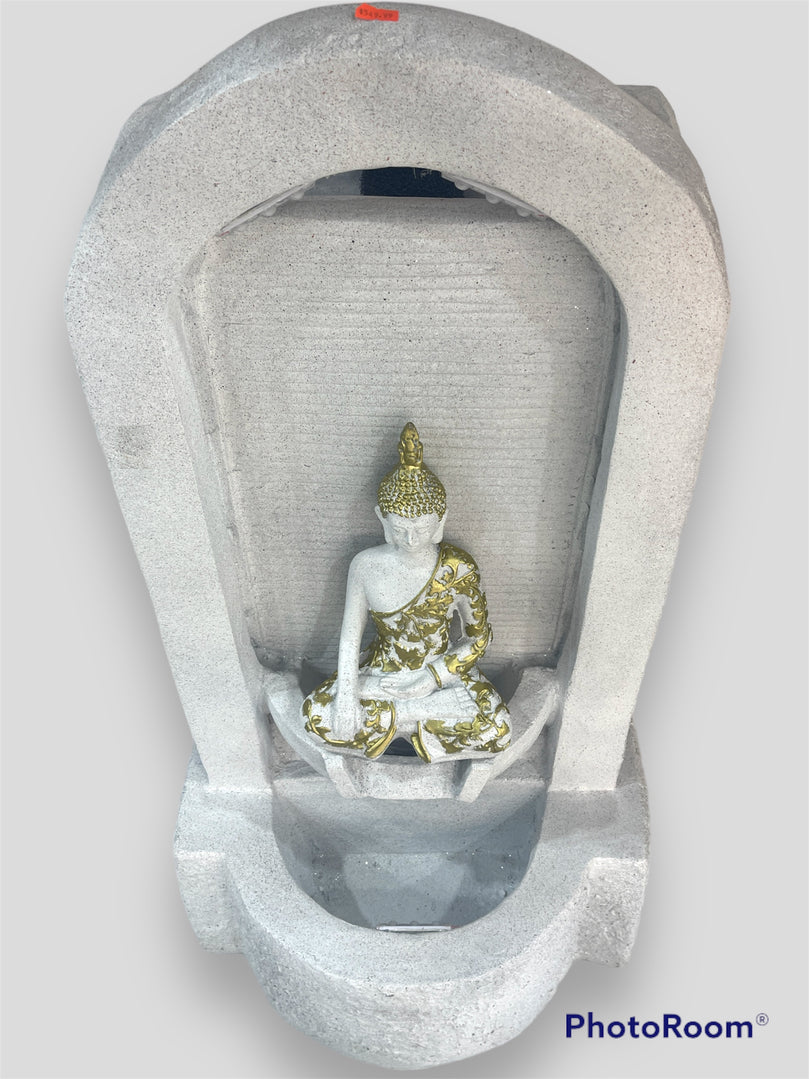 3ft Tall Meditating Buddha Seated Under Water Fountain - with Lights & Water Pump