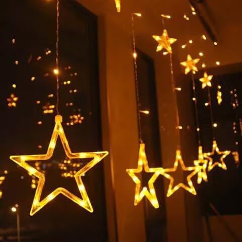 Star Christmas Lights - 2 Meters 12 Stars 128 LEDs Curtain String Lights