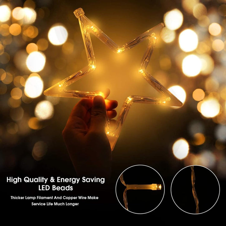 Star Christmas Lights - 2 Meters 12 Stars 128 LEDs Curtain String Lights