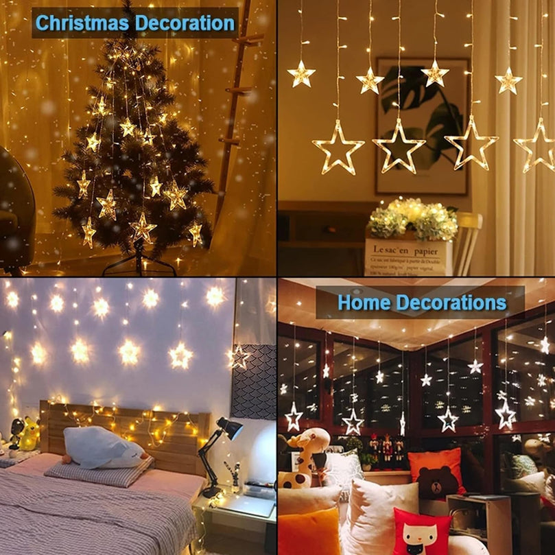 Star Christmas Lights - 2 Meters 12 Stars 128 LEDs Curtain String Lights