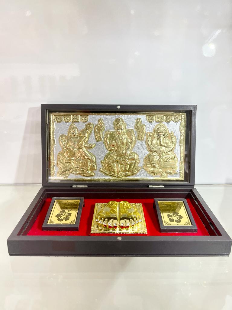 Saraswati, Lakshmi, & Ganesh Gold Plated
