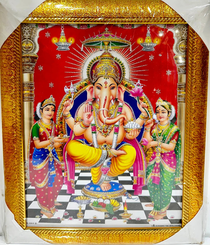 Ganesh Ji, Ridhi & Sidhi - 11"X13" Picture Frame - Wall Hanging