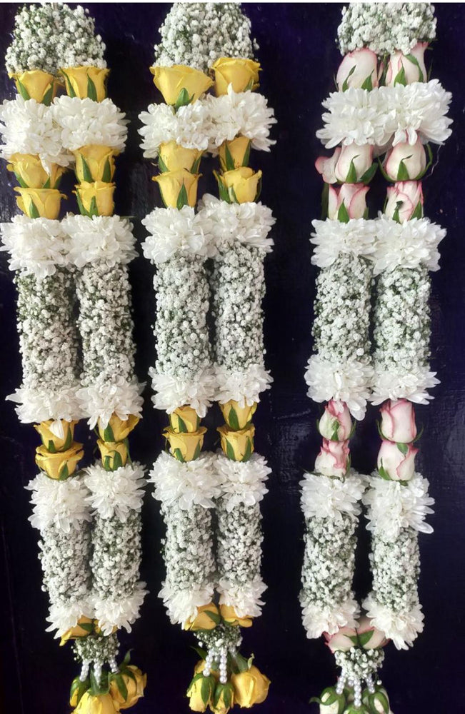Baby Breath & Yellow / Pink Rose Fresh Flower Garland / Mala - Price per ft