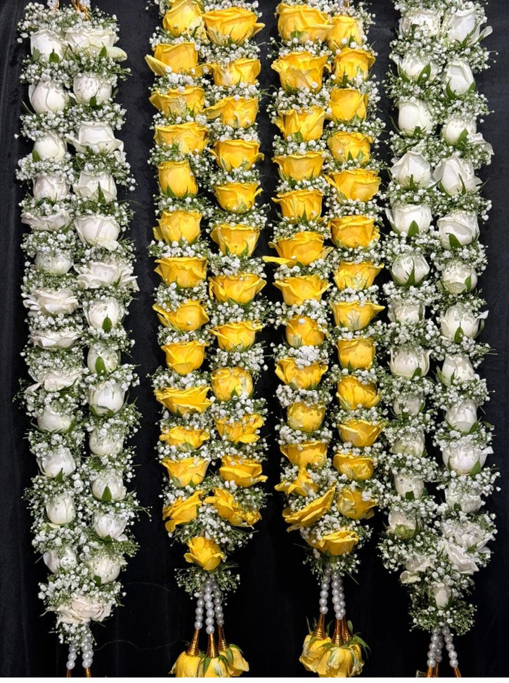 White / Yellow Rose & Baby Breath 1 Fresh Flower Garland / Mala - Price per ft