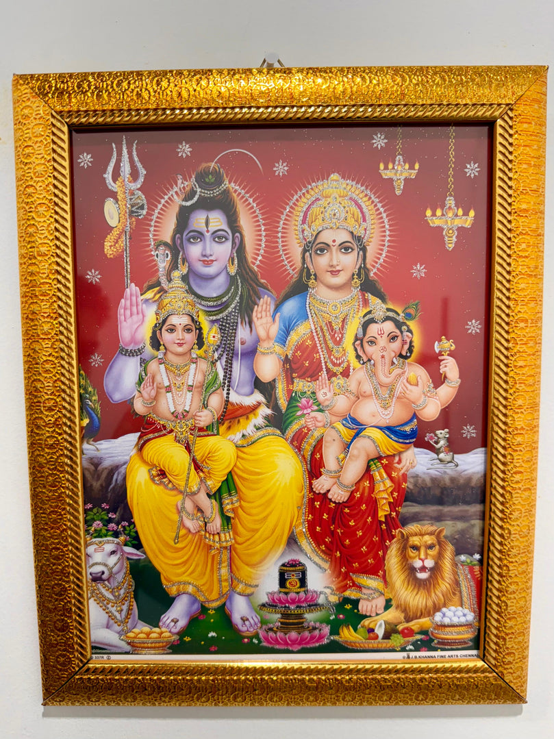 11"x13" Lord Shiva Parivaar Family Picture Frame | Wall Hanging | Sacred Hindu Home Decor - Maha Shivratri Special