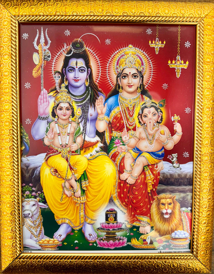 7"x9" Shiv Parivaar Picture Frame - Hindu Wall Hanging | Lord Shiva, Parvati Ma, Ganesh Ji & Kartikeya Ji | Puja Room and Home Decor - Maha Shivratri Special