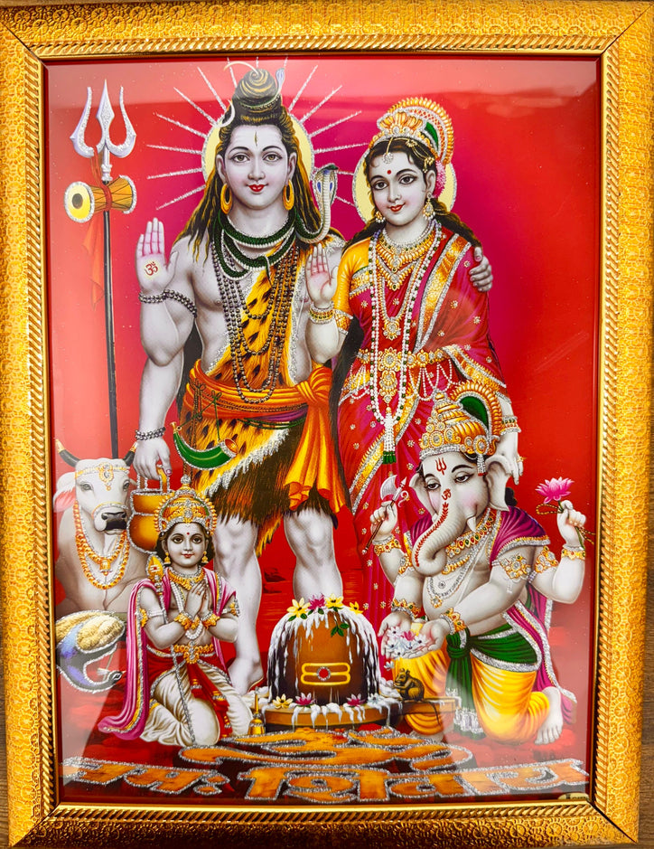 14x18 Inches Shiv Parivaar Lord Shiva Family Picture Frame – Sacred Wall Hanging for Home & Temple