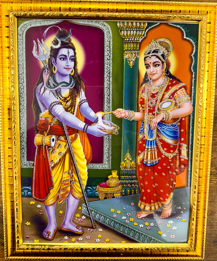 11x13 Inches Lord Shiva & Annapurna Dev Picture Frame | Wall Hanging with Hook | Hindu Spiritual Home Decor - Maha Shivratri Special