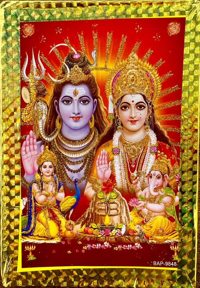 3.5"x5.5" Lord Shiva Family Shiv Ji Parivaar Picture Frame | Hindu Spiritual Home Decor and Daily Pooja - Maha Shivratri Special