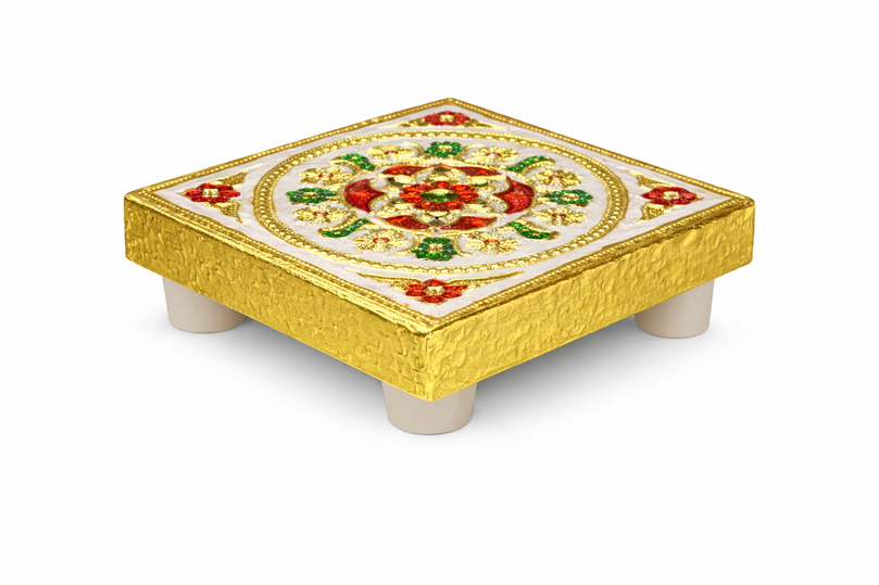 Decorative Bajot (Puja Chowki) – 3"x3" | 50g | Premium Mandir & Ritual Platform