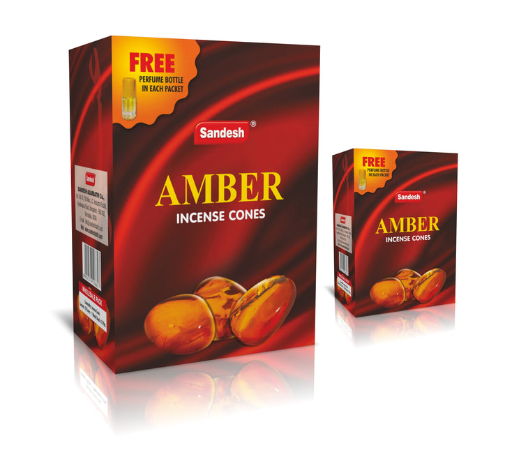 Amber - 20 Big Incense Cones per Box - FREE Perfume Bottle in Each Packet