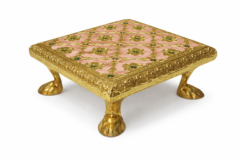 Decorative Bajot (Puja Chowki) – 6"x6" | 385g | Premium Mandir & Ritual Platform