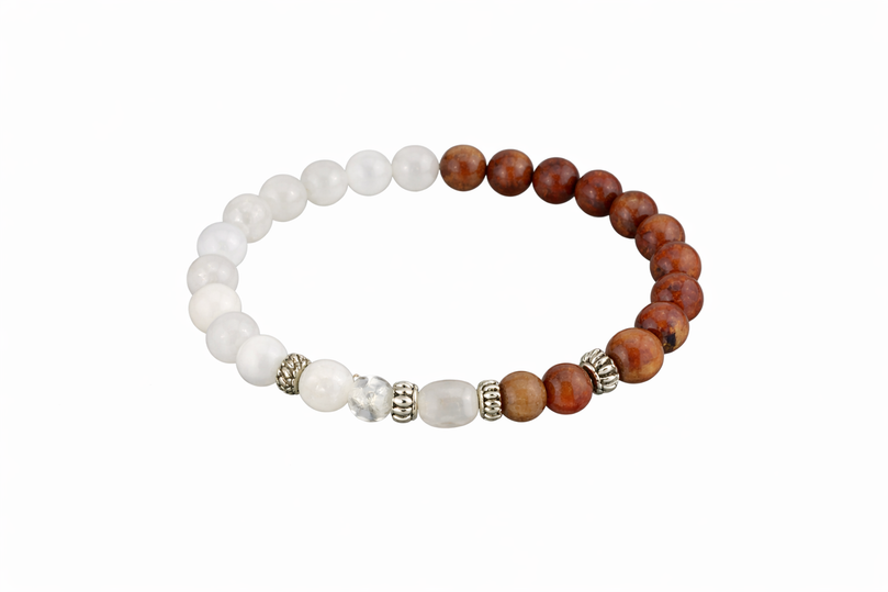 Taurus Rashi Bracelet (Selenite & Red Jasper 8mm) | Vrish Rashi Stone Bracelet for Stability, Wealth & Positive Energy