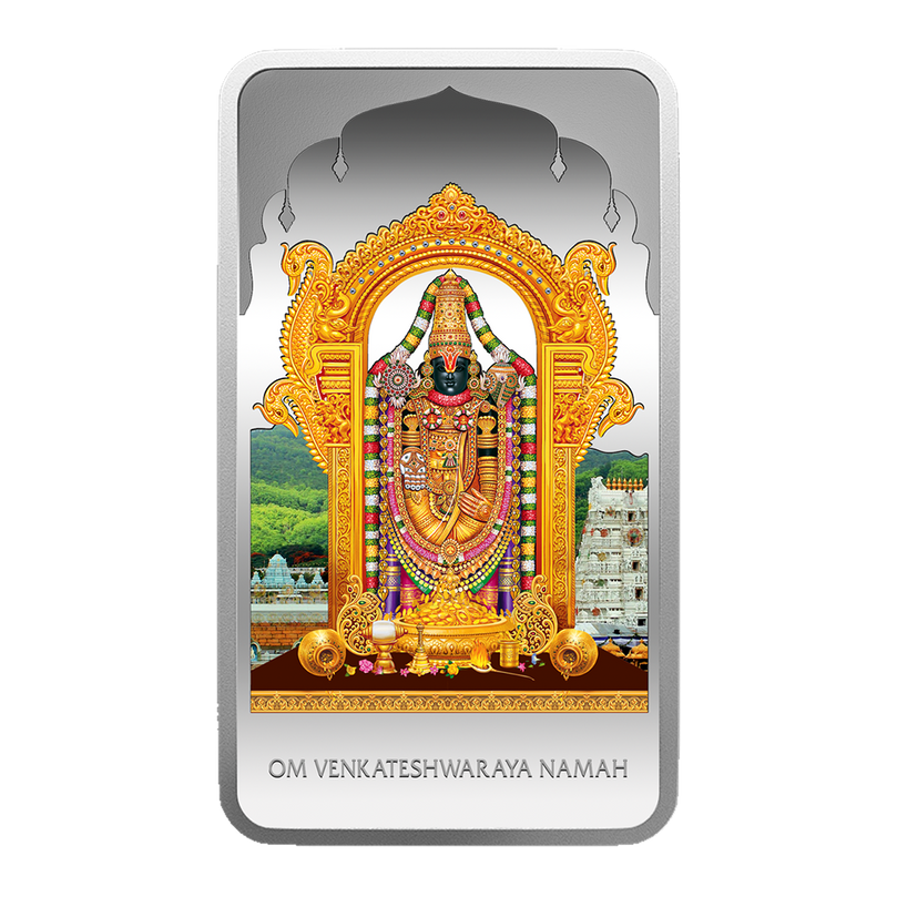 Tirupati Balaji (Lord Venkateswara) 50g colored silver bar 999.9 MMTC-PAMP