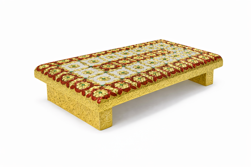 Decorative Bajot (Puja Chowki) – 8"x 5" | 350g | Premium Mandir & Ritual Platform