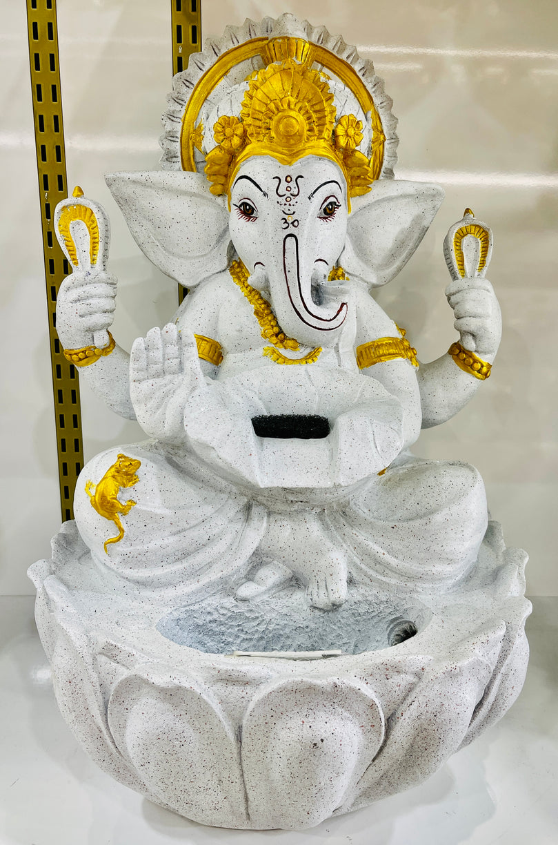 Ganesh On Lotus Water Fountain With Light