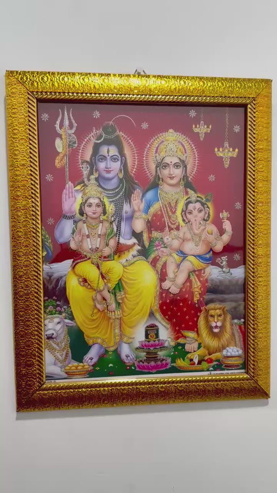 7"x9" Shiv Parivaar Picture Frame - Hindu Wall Hanging | Lord Shiva, Parvati Ma, Ganesh Ji & Kartikeya Ji | Puja Room and Home Decor - Maha Shivratri Special