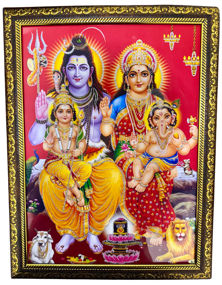 14x18 Inches Shiv Parivaar Lord Shiva Family Picture Frame – Sacred Wall Hanging for Home & Temple