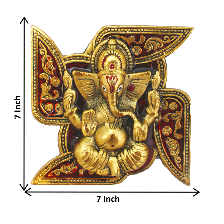 Elegant Sri Ganesh Ji Idol In The Center Of Swastik Wall hanging