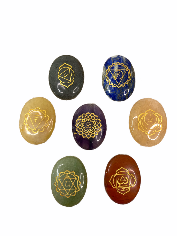 Seven Chakra Engraved Oval Stone Box Set