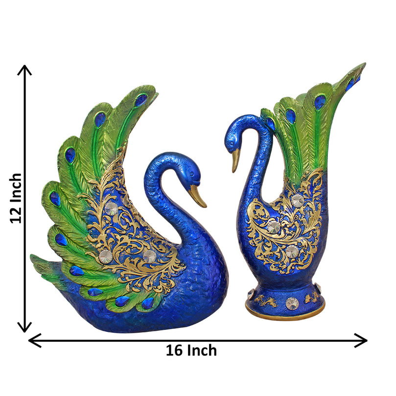 Colorful & Elegant Peacock Statue Pair